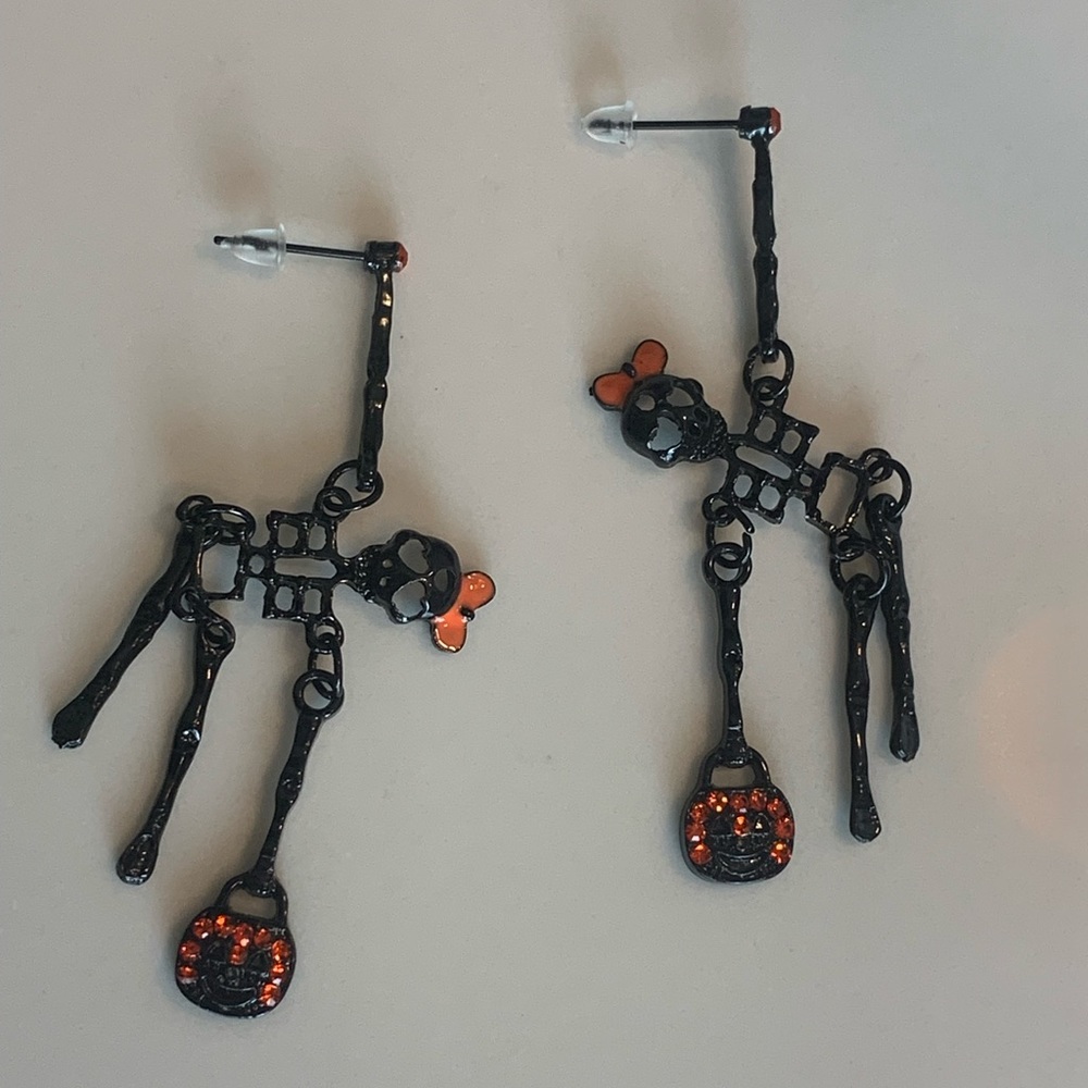 Black Skeleton Dangle Earrings Halloween Costume Day of The Dead Accessories